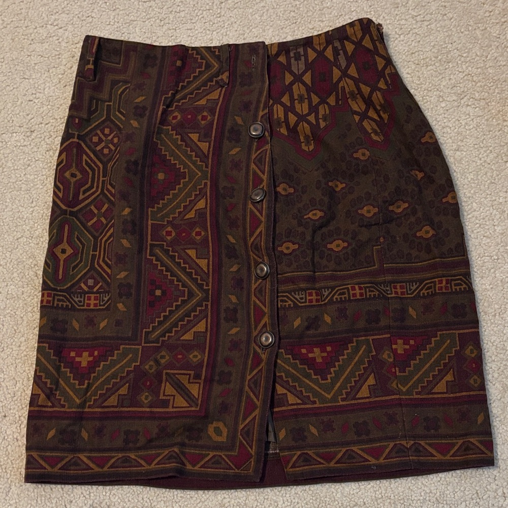Vintage Patterned Button-Front Skirt - image 1
